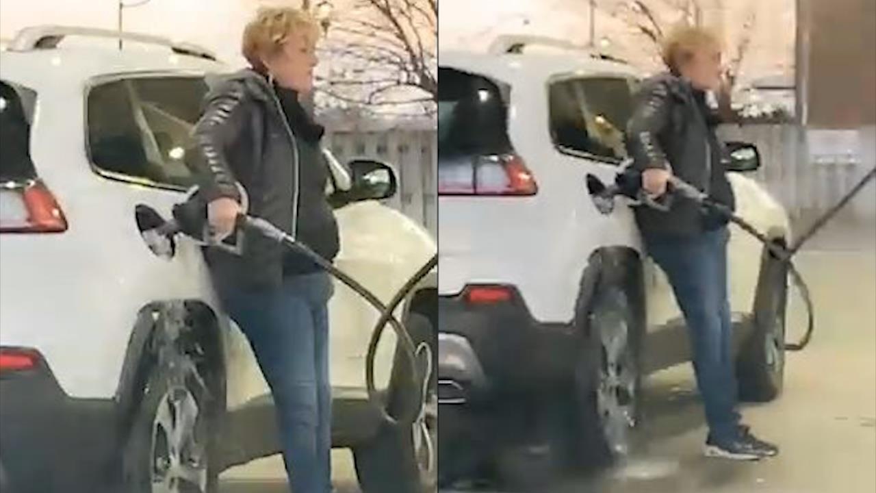 Khong chu y, nu tai xe lam do xang ra san hinh anh