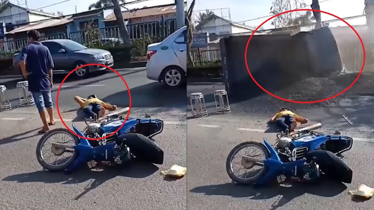 Xe ben mat lai lat nghieng, do than vao nan nhan tai nan giao thong hinh anh