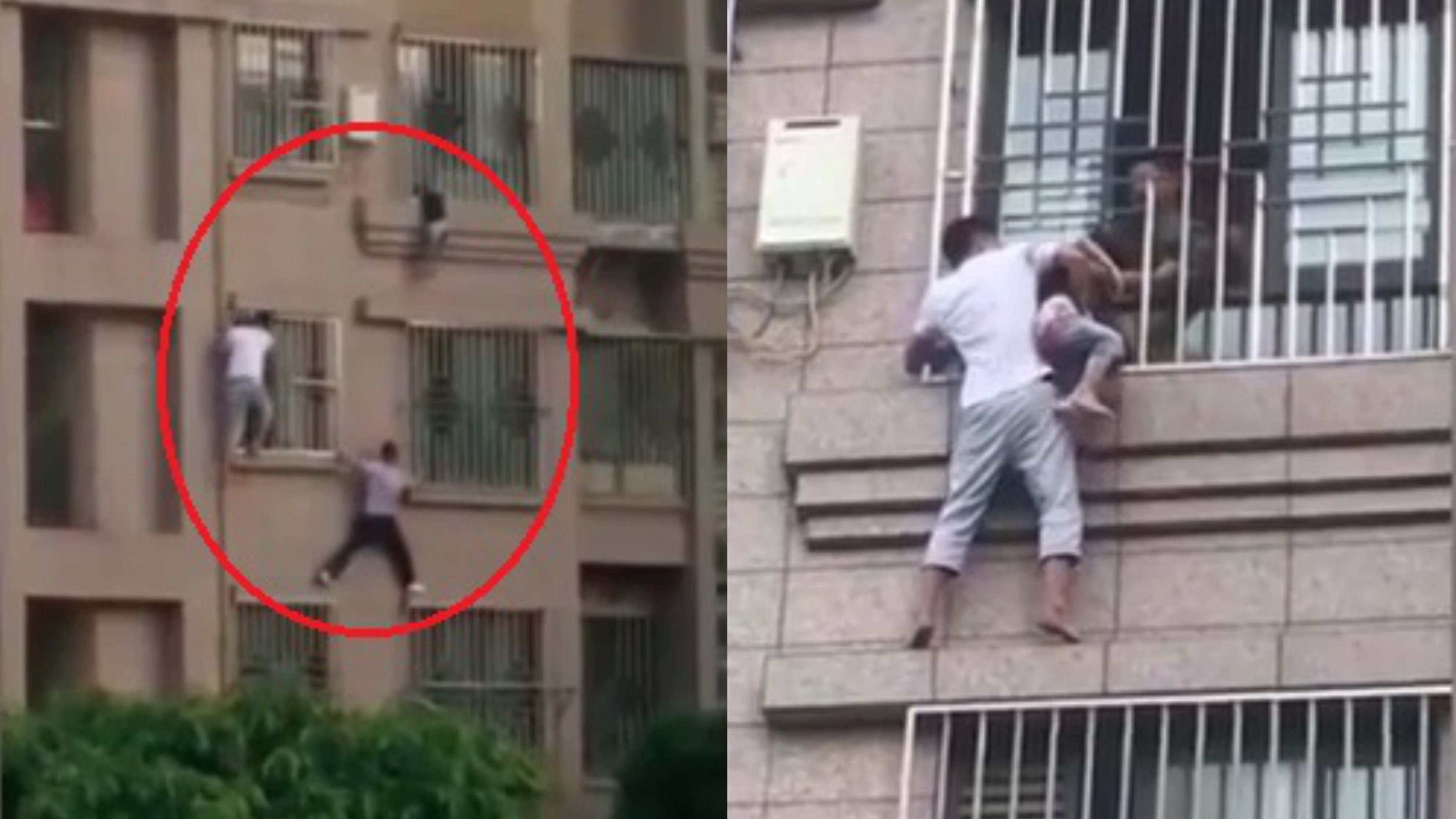 Nguoi dan ong tay khong treo chung cu cuu be trai lo lung ngoai cua so hinh anh