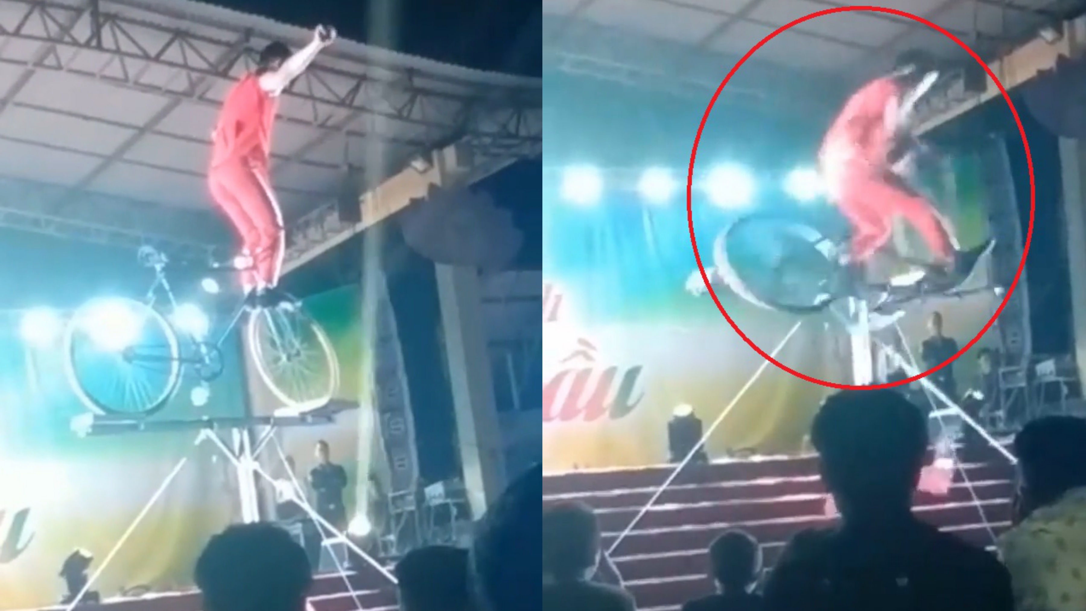 Nghe si xiec nga tu tren cao xuong dat trong luc bieu dien hinh anh