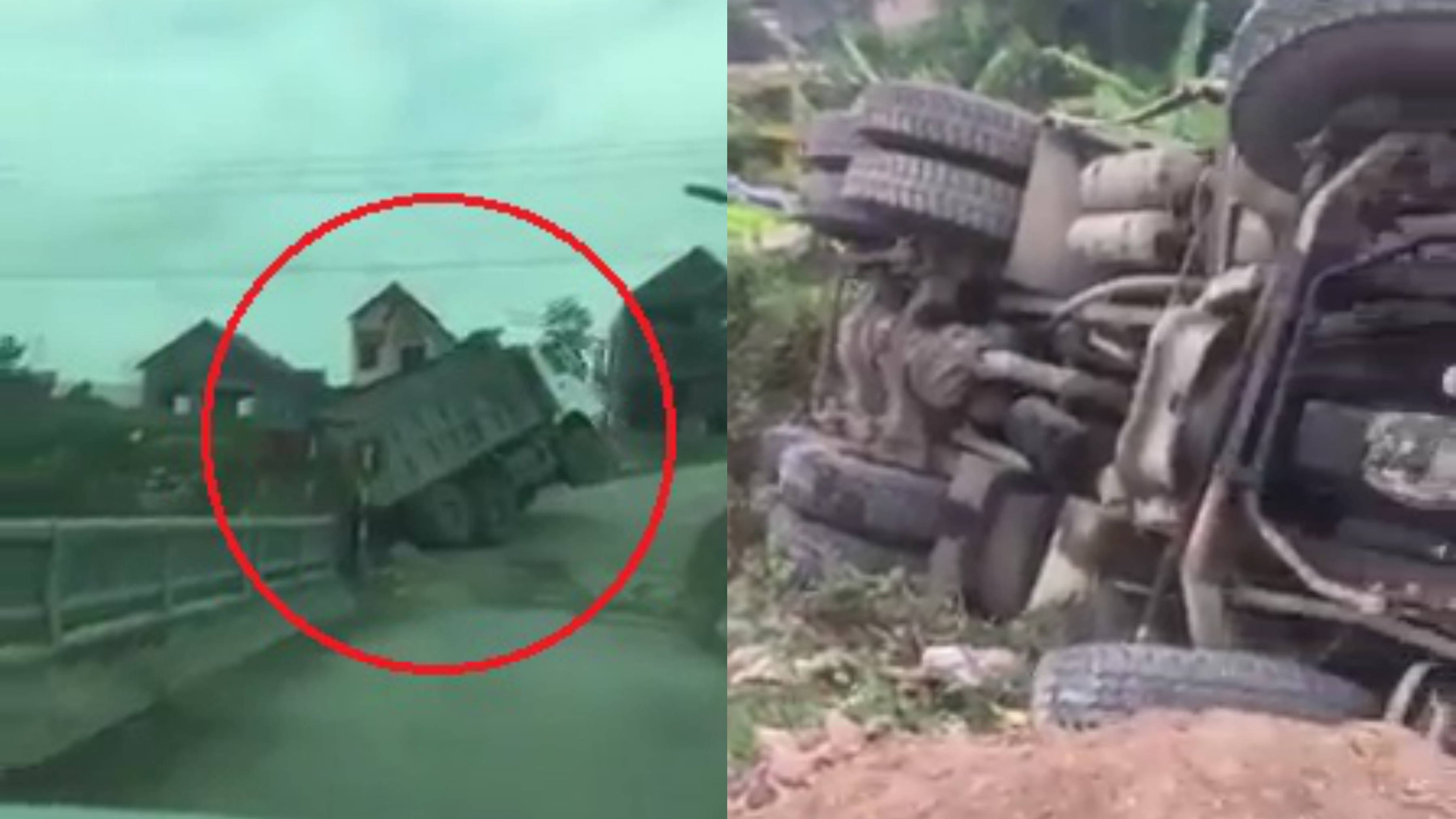 Xe ben mat phanh tut xuong doc roi lat ngang hinh anh