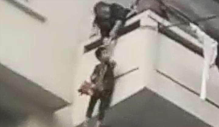 Ba cot day, tha chau xuong tu tang 4 de cuu meo hinh anh