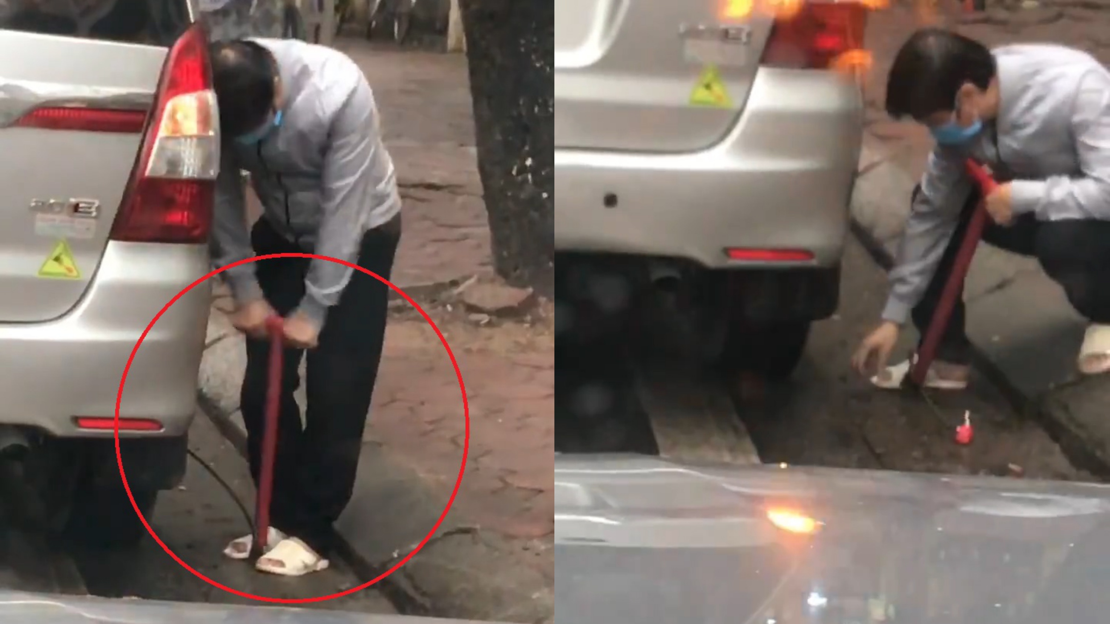 Tai xe dung bom xe dap bom lop oto hinh anh