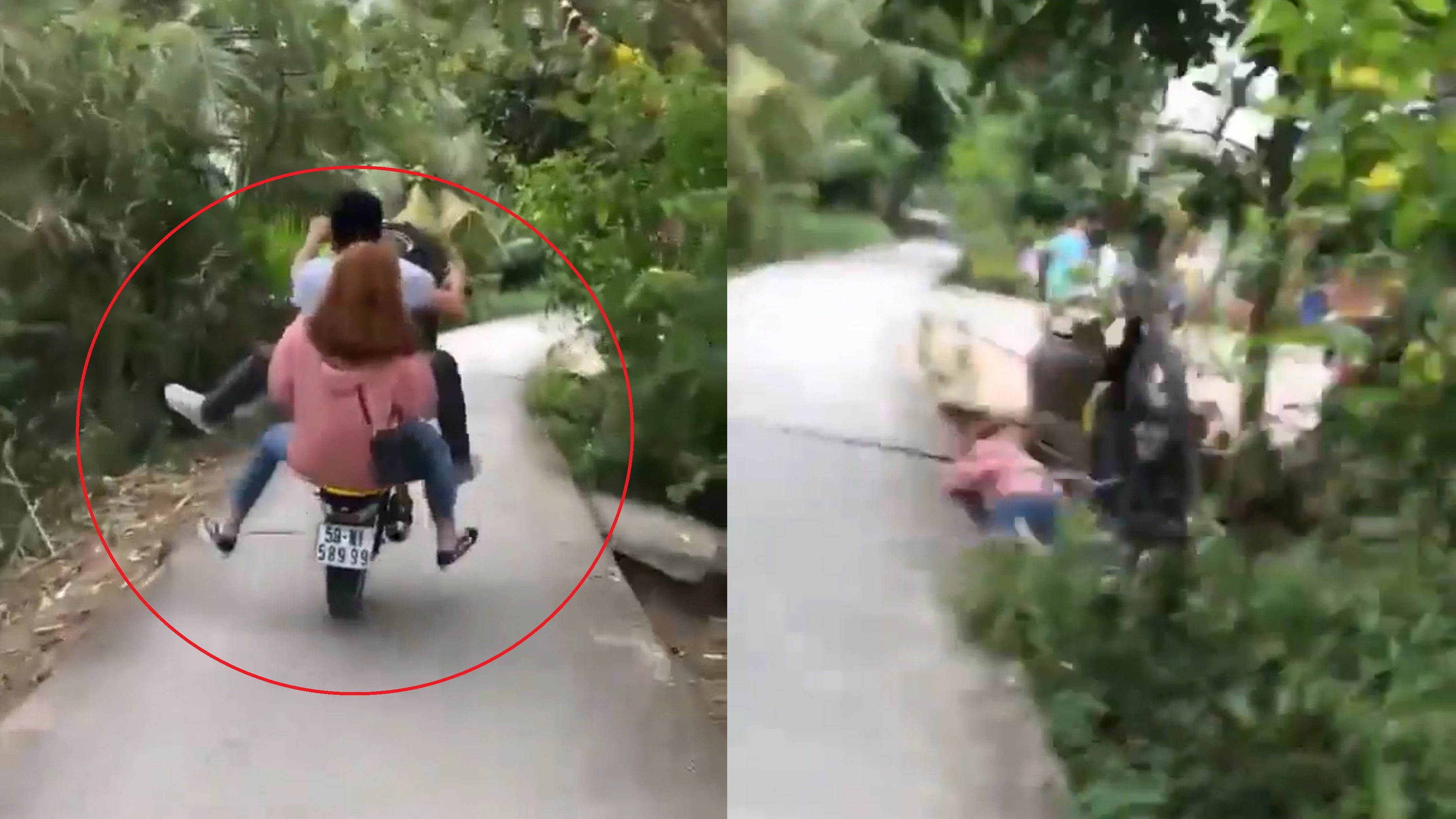 Nam thanh nien cho theo co gai boc dau xe may nga xuong duong hinh anh