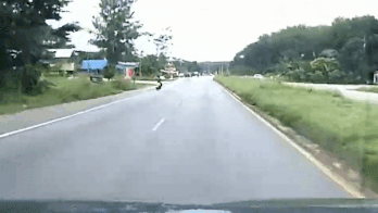 Xe may bi oto tong vi qua duong khong quan sat hinh anh