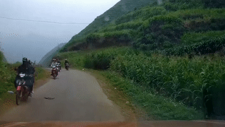 Xe may om cua duong deo nga truoc dau oto hinh anh