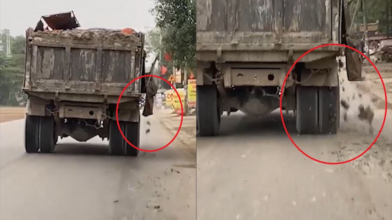 Xe tai lam roi vat lieu xay dung khap duong hinh anh