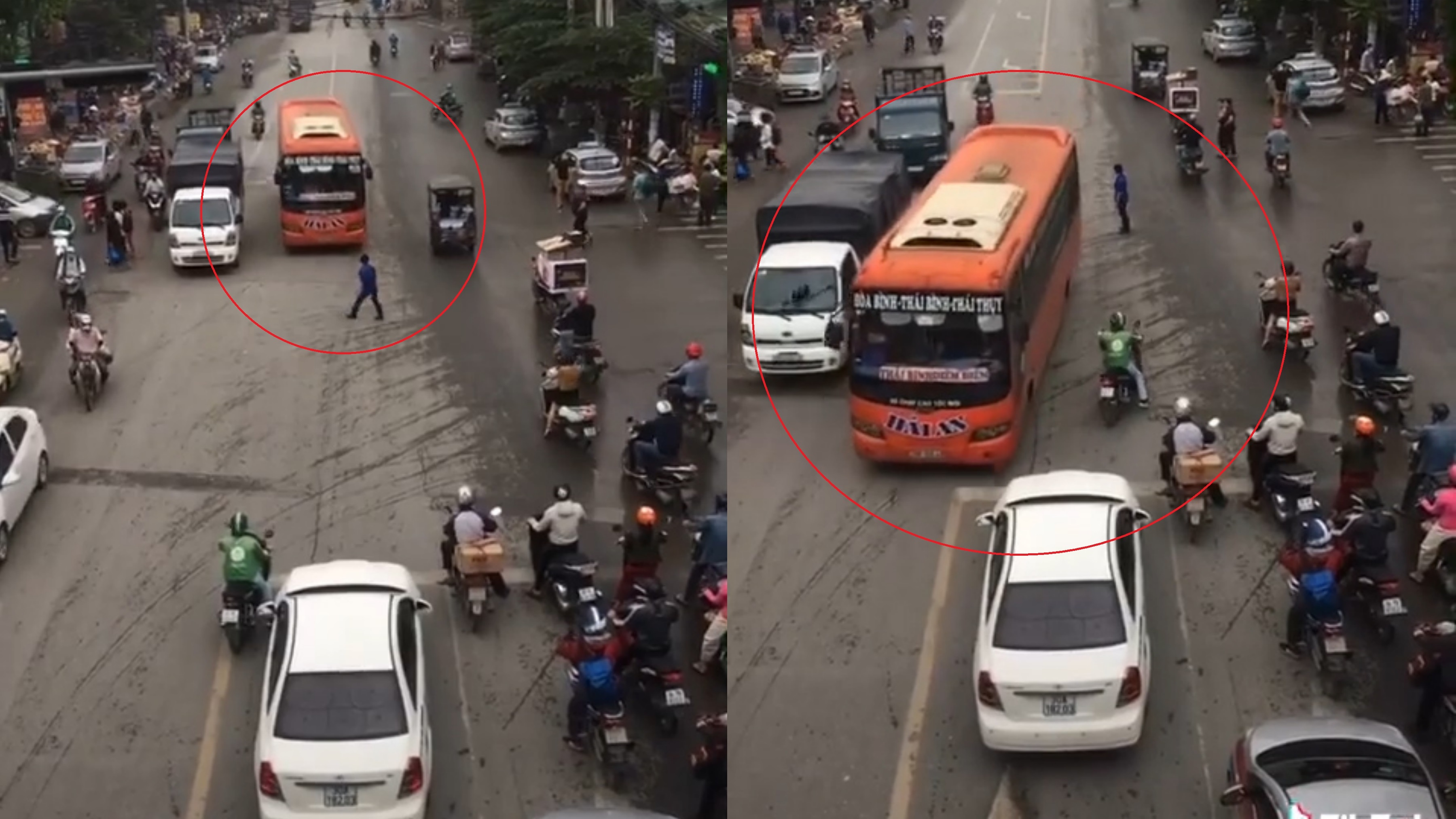 Xe khach vuot au suyt dam xe may va nguoi di bo hinh anh