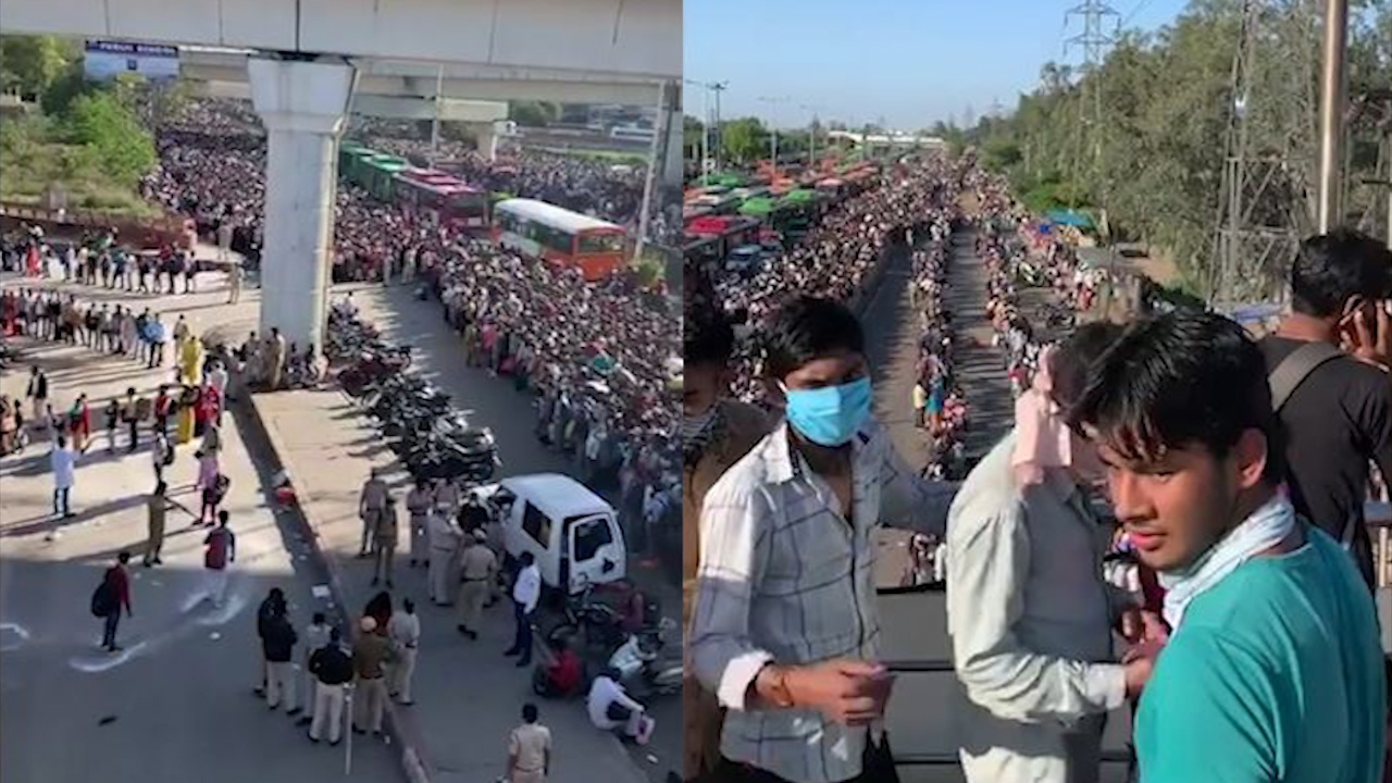 Hang nghin nguoi lao dong cho don xe buyt ve nha tai An Do hinh anh