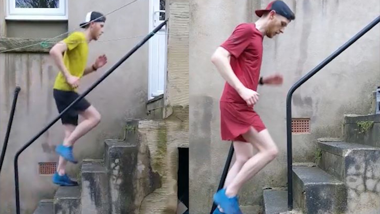 Van dong vien chay bo bang nhieu cach trong luc o nha cach ly hinh anh