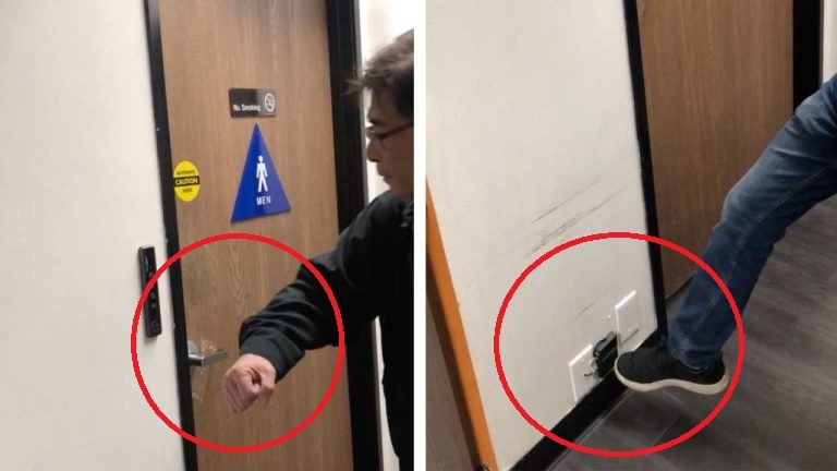 Nhom ky su che tao khoa chan, giup mo cua khong can dung tay hinh anh