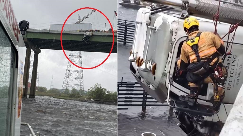 Dam dong reo ho sau khi cuu tai xe tu xe tai treo lo lung tren cau hinh anh