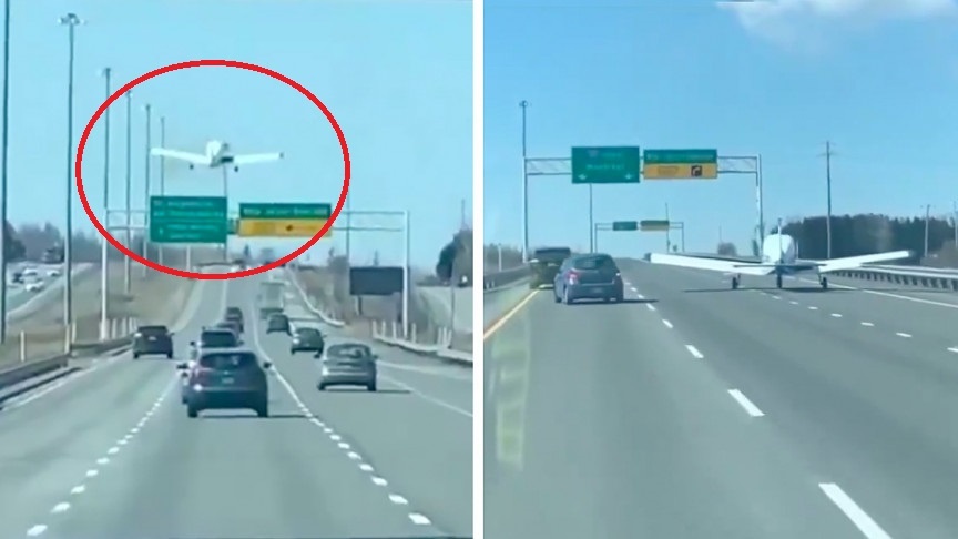 May bay ha canh khan cap ngay tren cao toc hinh anh