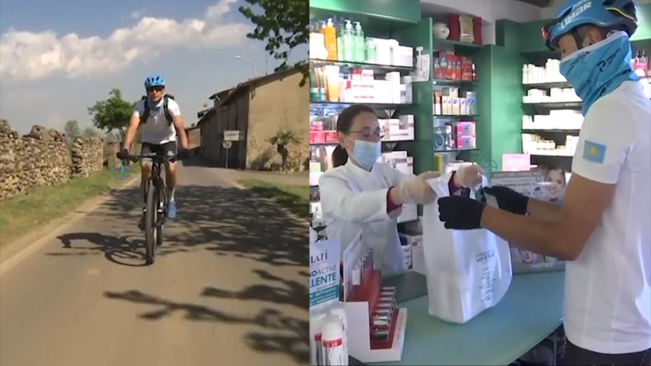 Tay dua xe dap mua thuoc giup cac cu gia trong mua dich hinh anh