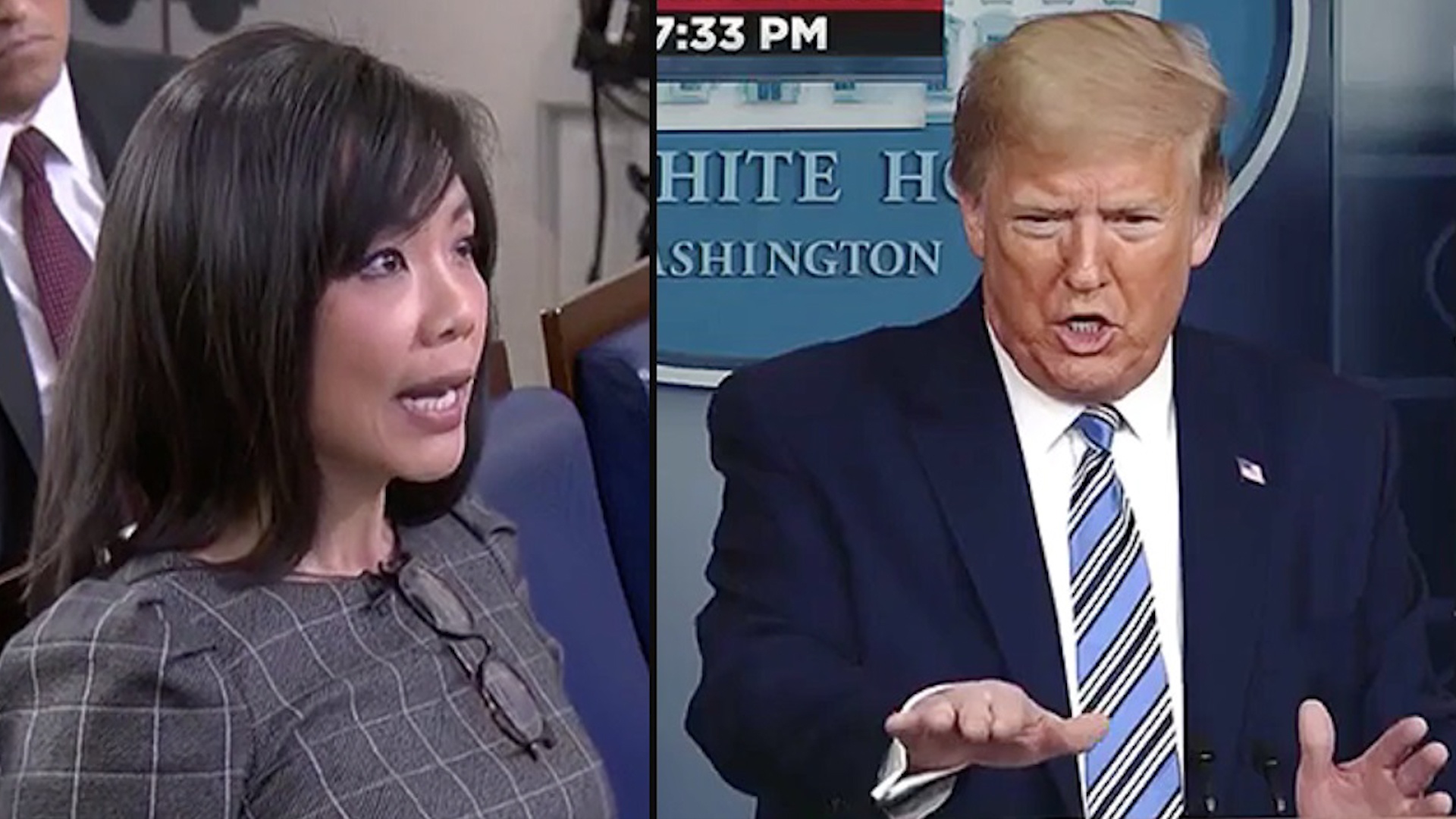 Bi nu phong vien chat van, ong Trump dap 'hay ha giong xuong' hinh anh