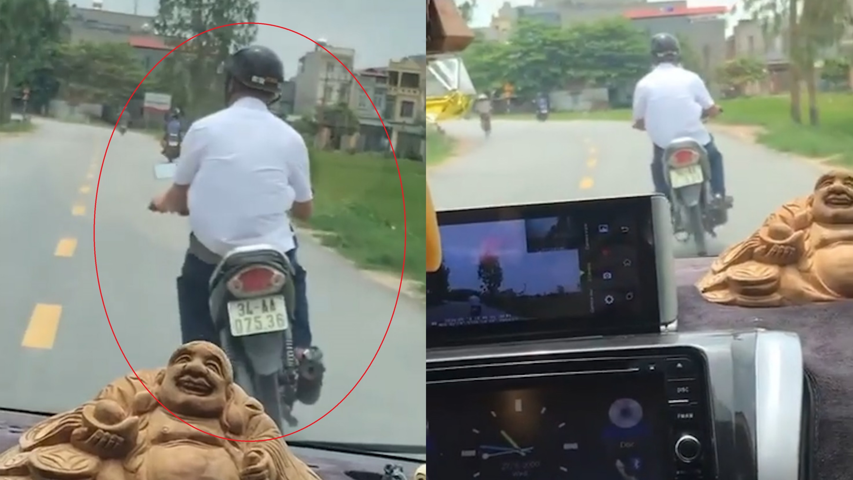 Nguoi chay xe may ep oto, khong cho vuot mat hinh anh