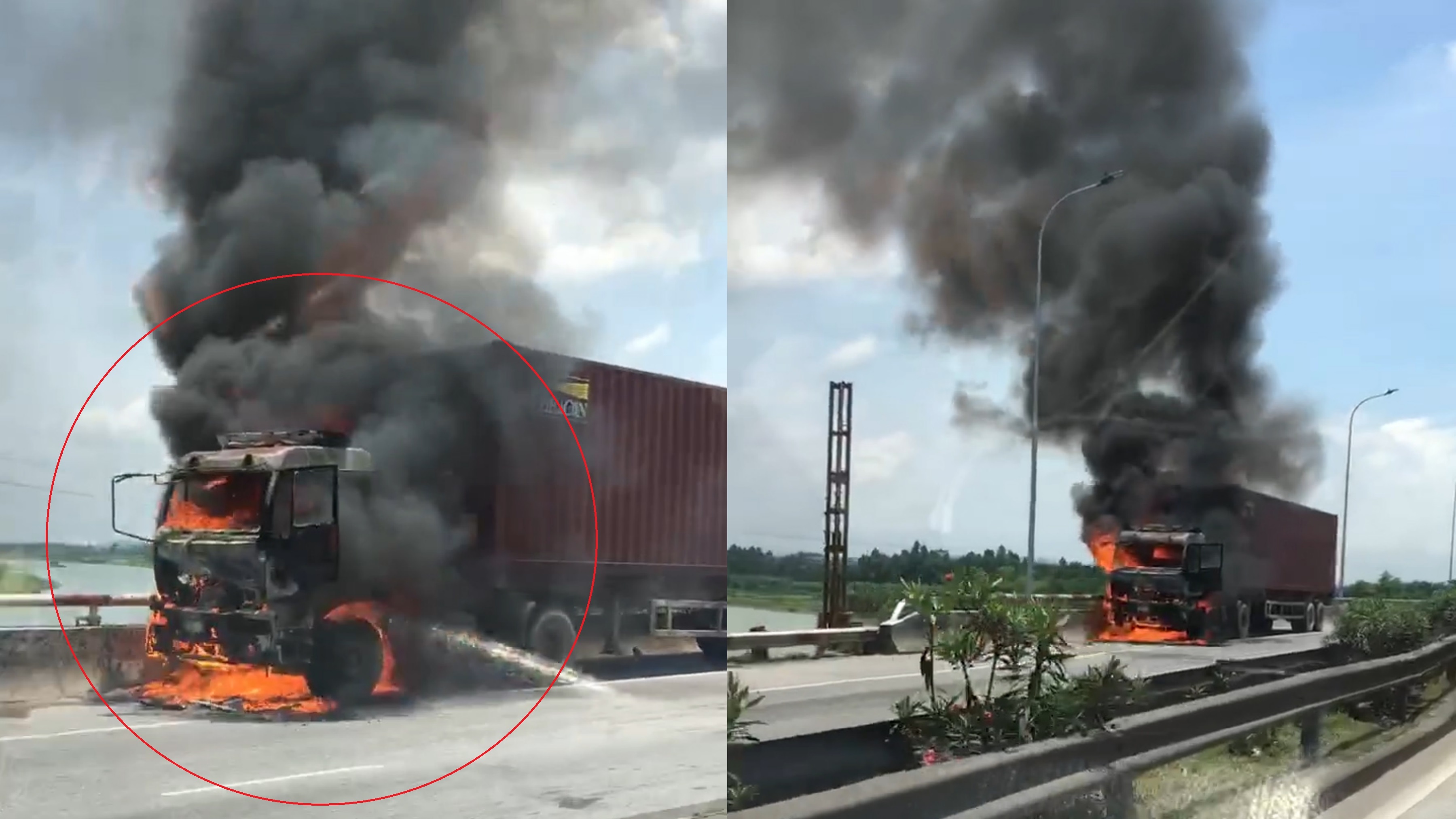 Xe container chay ngun ngut tren cau Lai Vu hinh anh