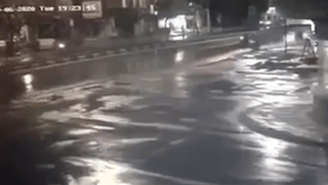 Xe may chay nguoc chieu dam vang hoc sinh di xe dap hinh anh