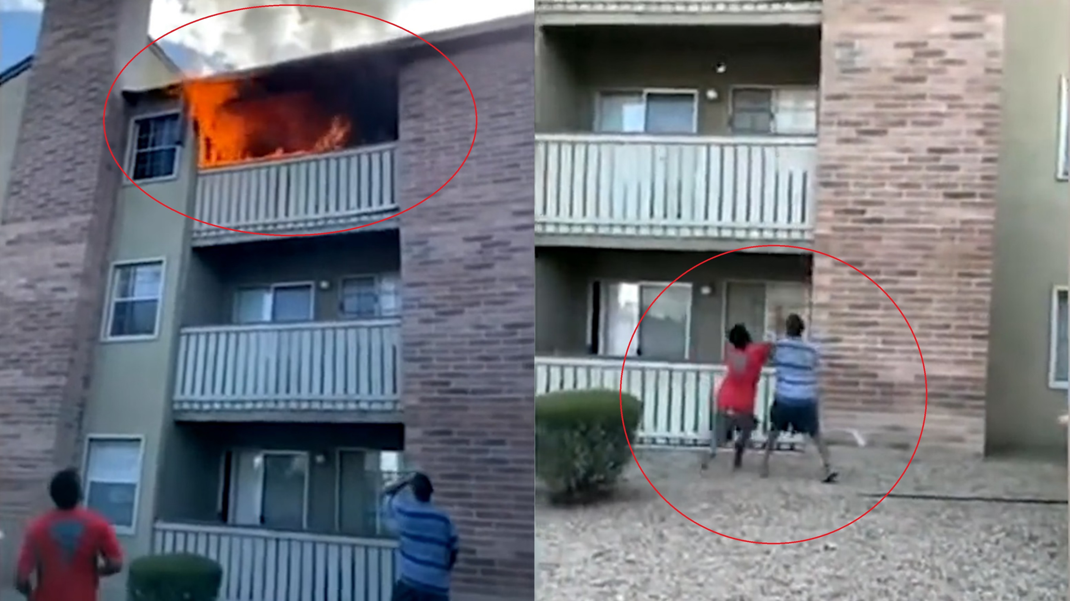 Me nem con tu lau 3 toa nha chay, nguoi ben duoi do duoc dua tre hinh anh