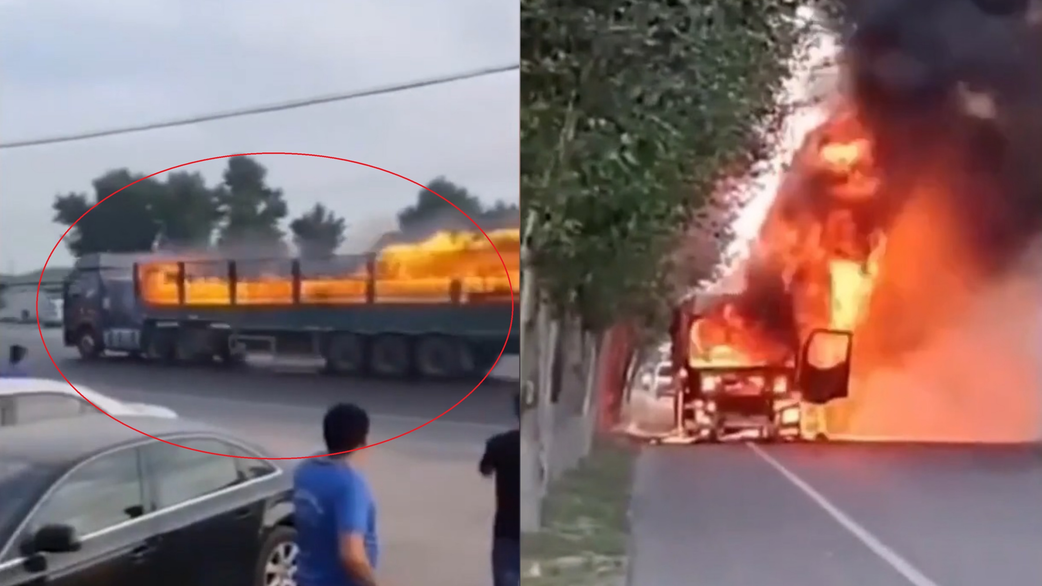 Tai xe lai xe tai boc chay di chuyen ra xa cay xang tai Trung Quoc hinh anh