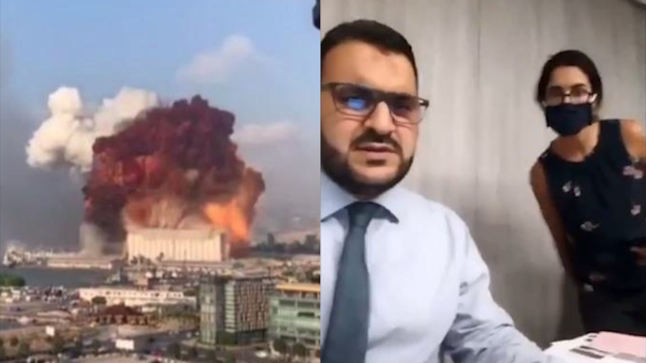 Vu no o Beirut hat vang nu MC khi dang phong van truc tuyen hinh anh