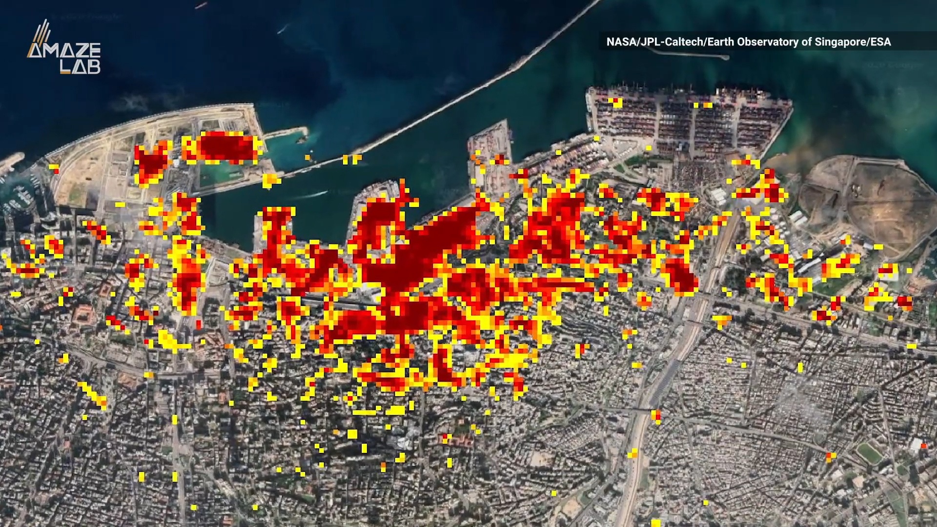 Ban do thiet hai cua vu no Beirut tu hinh anh ve tinh NASA hinh anh