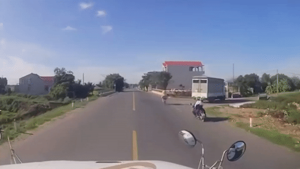 Xe may va vao xe dap nga xuong duong, suyt bi container dam hinh anh