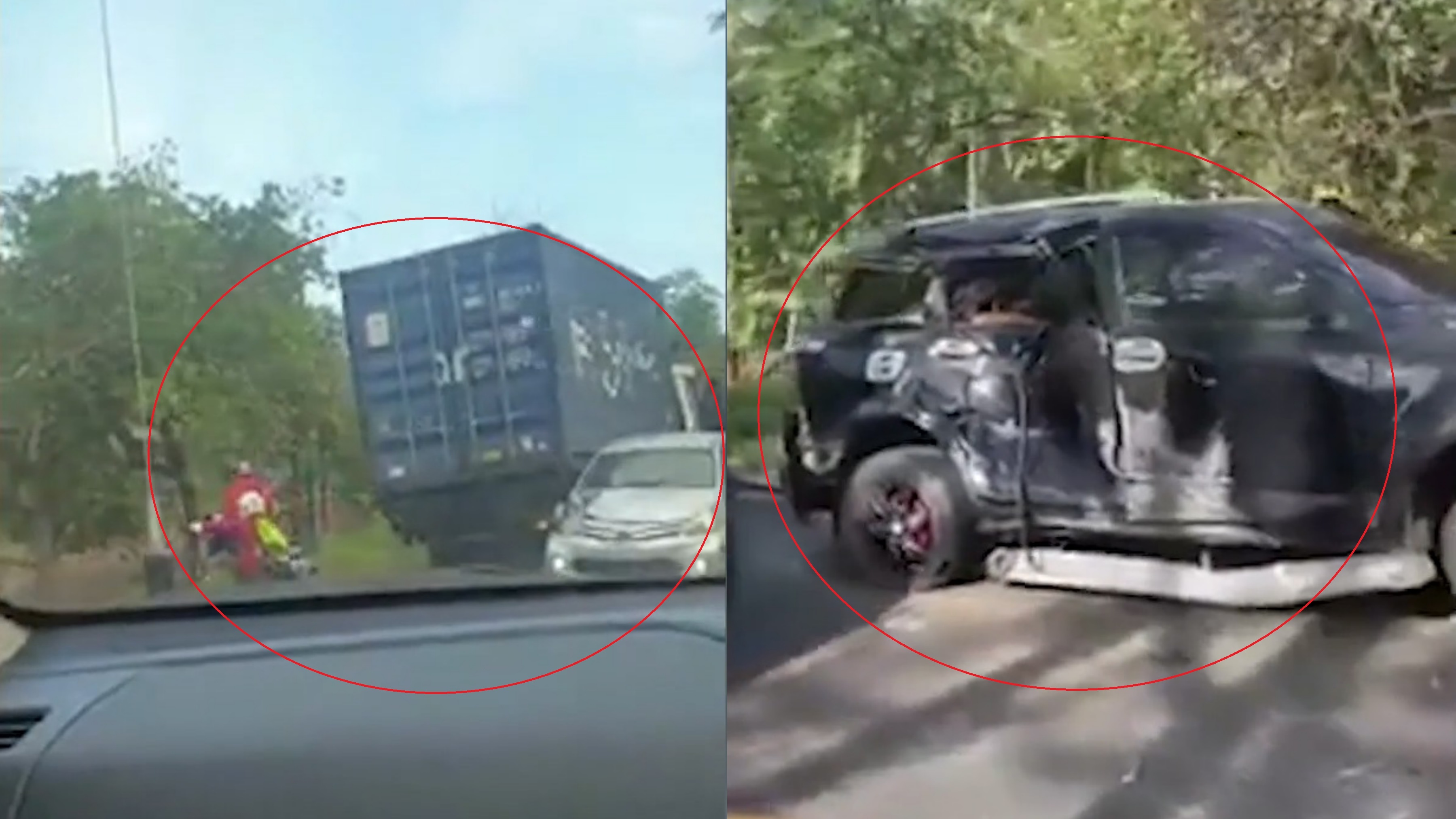 Container hong phanh troi xuong doc gay tai nan voi 3 oto hinh anh