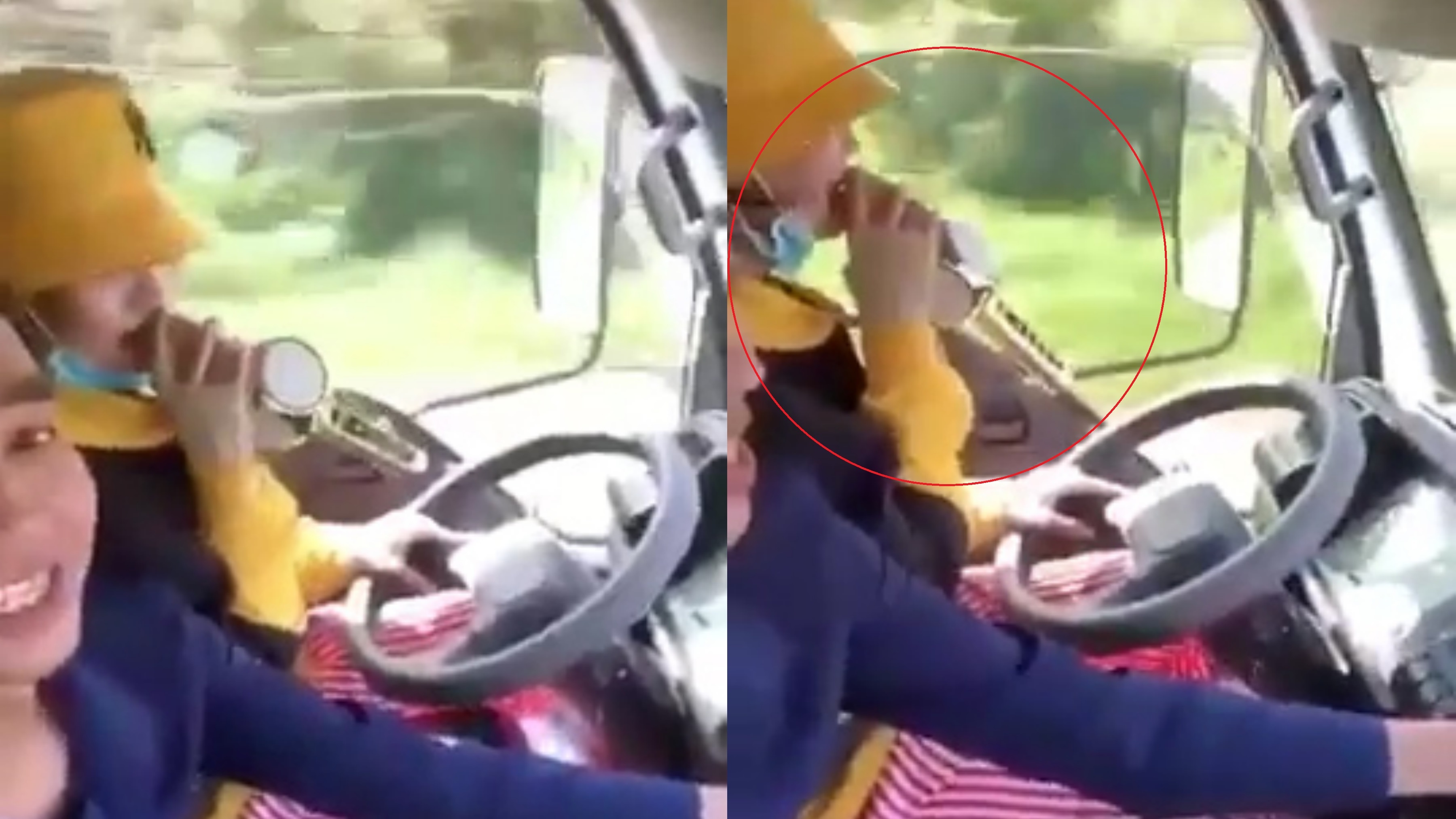 Nguoi phu nu hat karaoke khi lai xe hinh anh