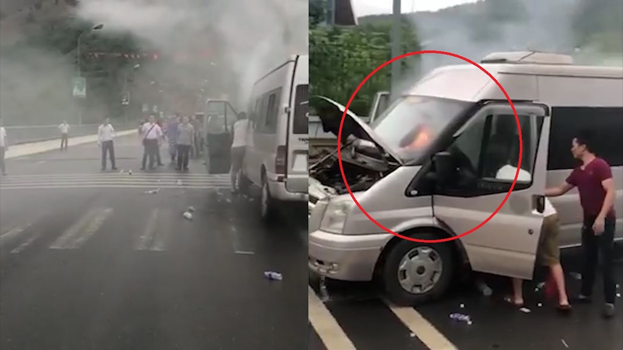 Xe khach boc chay tren duong di don dau hinh anh