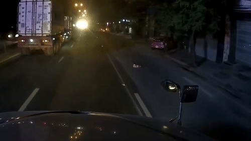 Em be bo ra quoc lo trong dem hinh anh