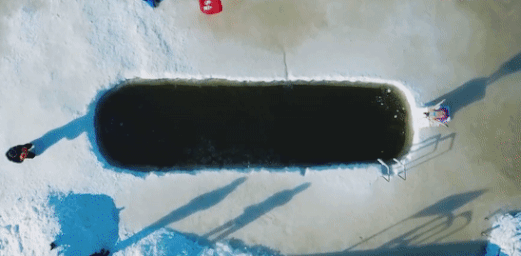 Cu ong boi trong ho bang giua thoi tiet -30 do hinh anh