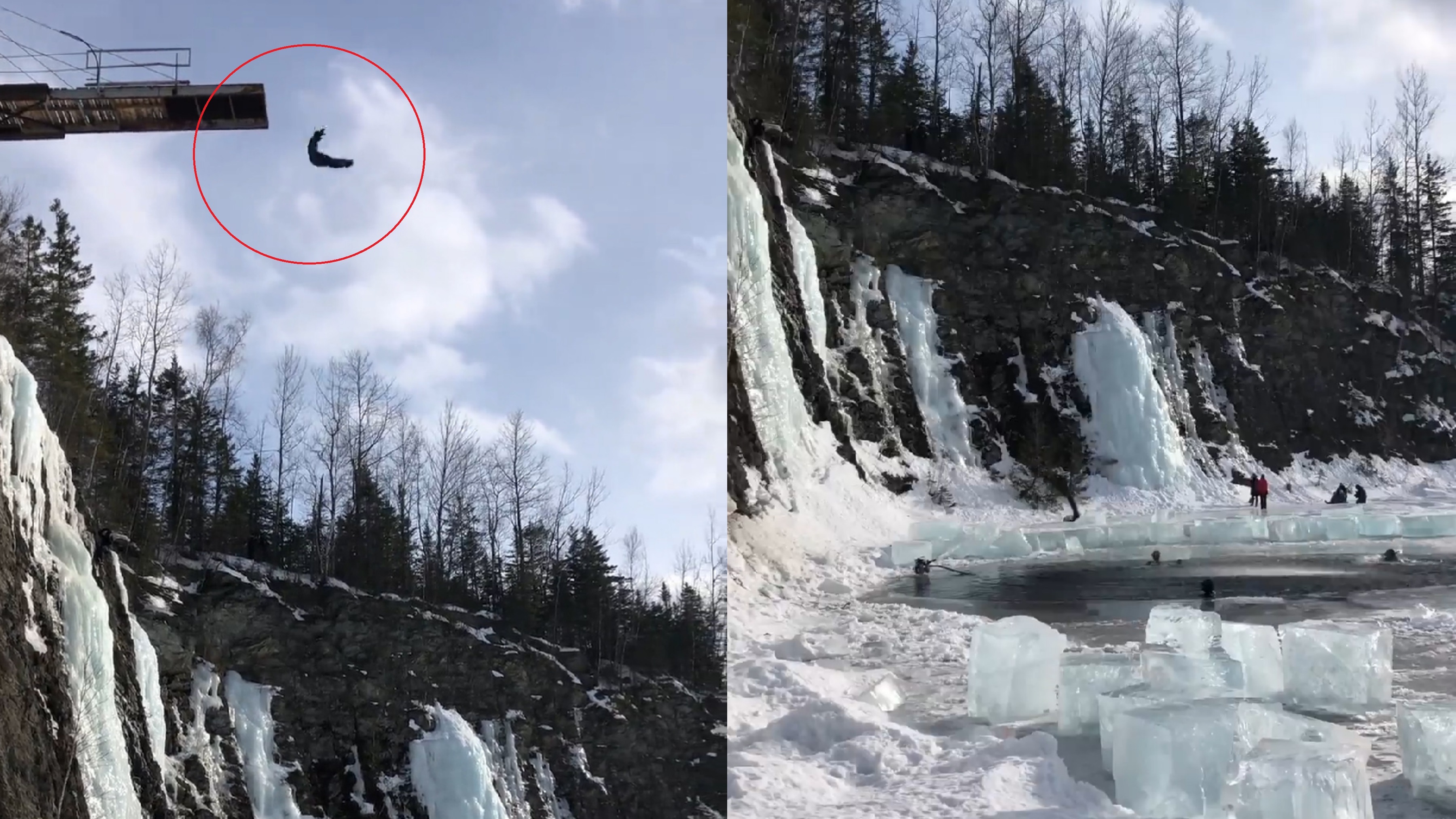 Nhay cau tu do cao 22 m xuong ho bang o Canada hinh anh