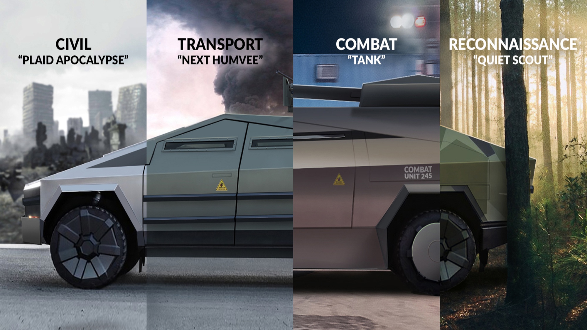 4 phien ban xe quan su cua mau ban tai Tesla Cybertruck hinh anh