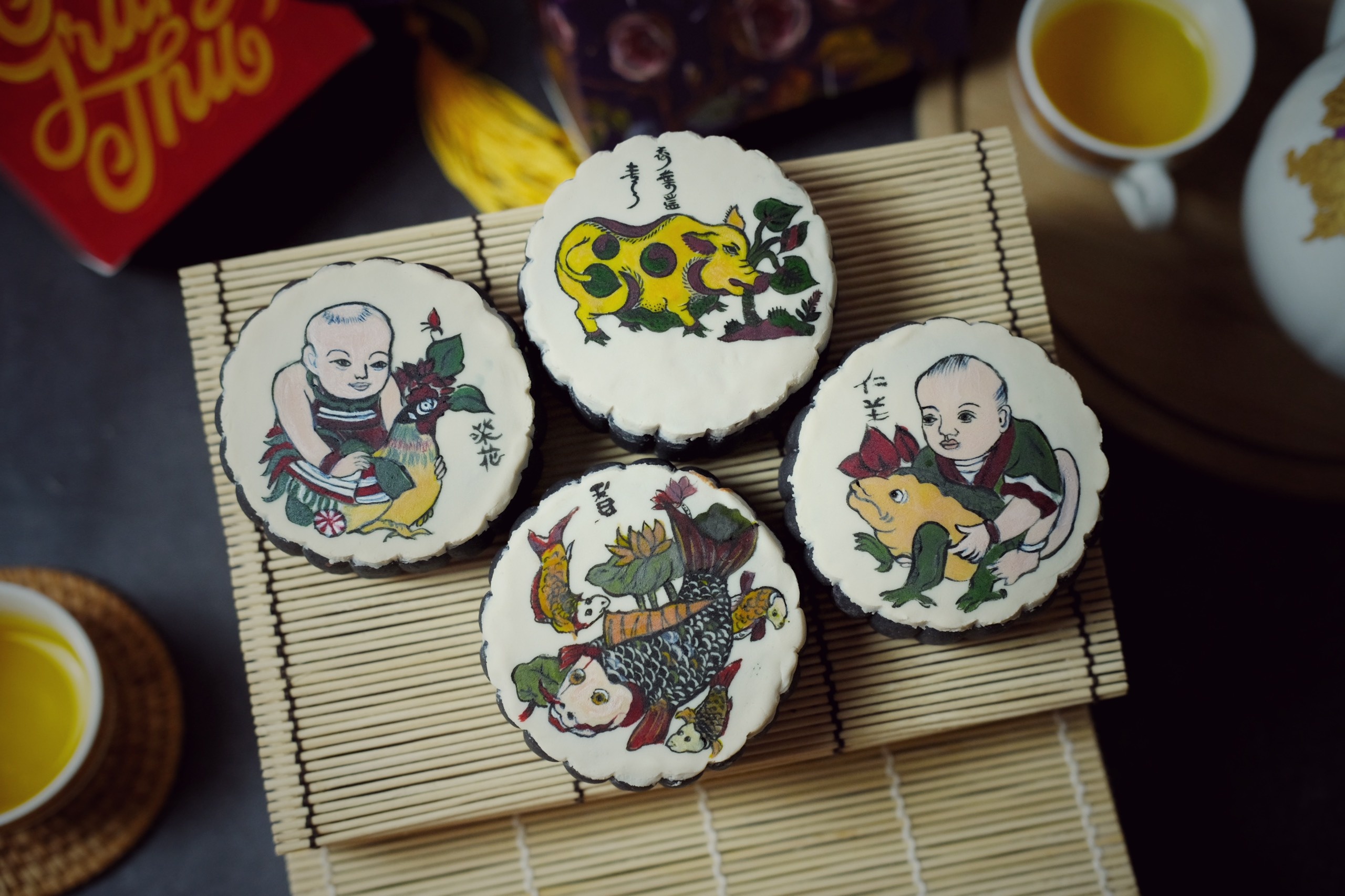 Ve tranh Dong Ho tren banh Trung thu hinh anh