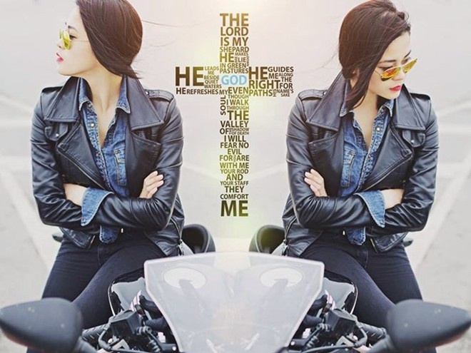 Những hình ảnh cá tính của cô gái sở hữu Ducati hồng đang được dân mạng truyền tay nhau liên tục.