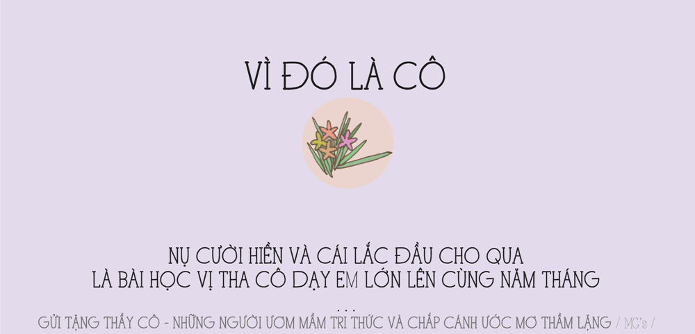 Bộ ảnh nhắc nhớ người xem những kỷ niệm đẹp của một thời áo trắng nhưng với một góc nhìn hoàn toàn mới. Đó là đề cập đến câu chuyện “quyền năng” của thầy cô. “Thầy cô có rất nhiều quyền năng đặc biệt, mỗi người lại có một cách riêng để phát huy sức mạnh ấy, nhưng nếu sử dụng quá công suất thì lại rất dễ sinh ra tác dụng phụ…” – Minh Chính, tác giả bộ ảnh chia sẻ.