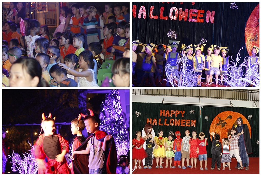 Các bé chăm chú theo dõi tiết mục diễn ra trên sân khấu.