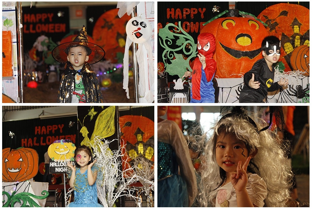 Các bé được vẽ mặt đáng yêu, làm tóc xinh xắn.