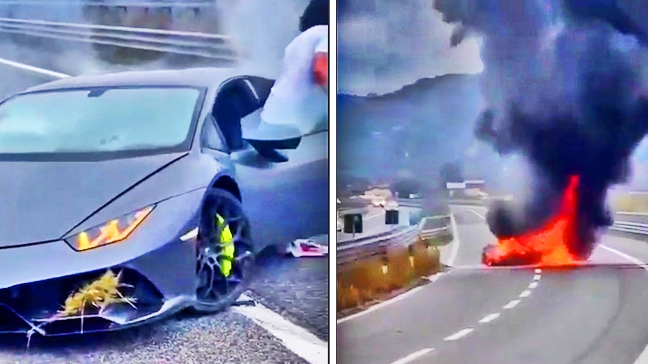 Phong nhanh tren cao toc, sieu xe Lamborghini boc chay du doi o Italy hinh anh