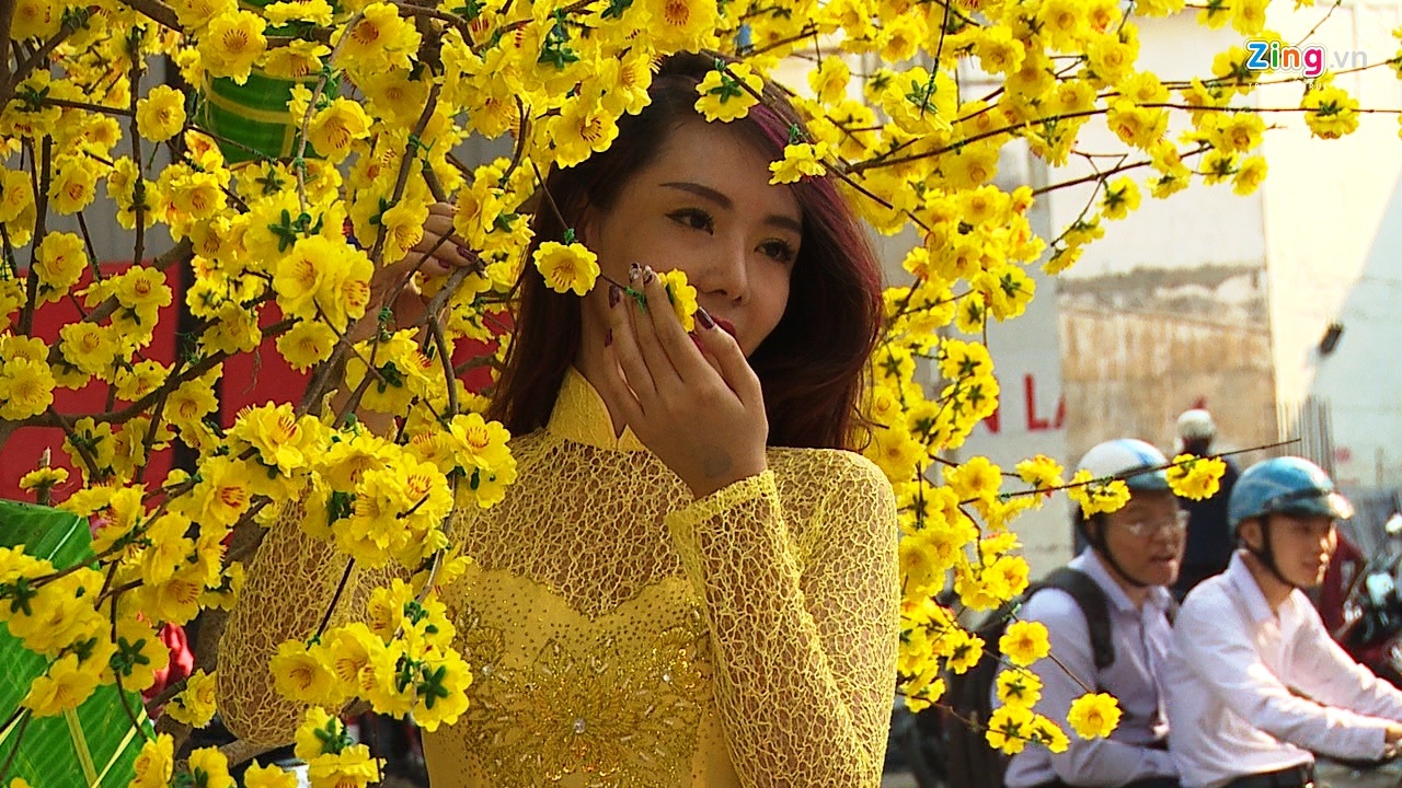 Gioi tre Sai Gon tap nap chup anh tren con duong hoa mai hinh anh