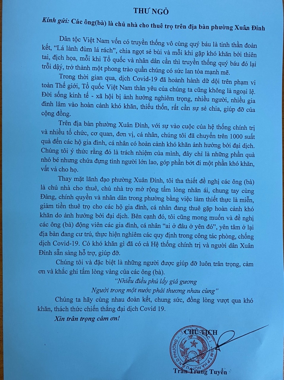 Thu ngo chu tich phuong giam tien thue tro anh 1