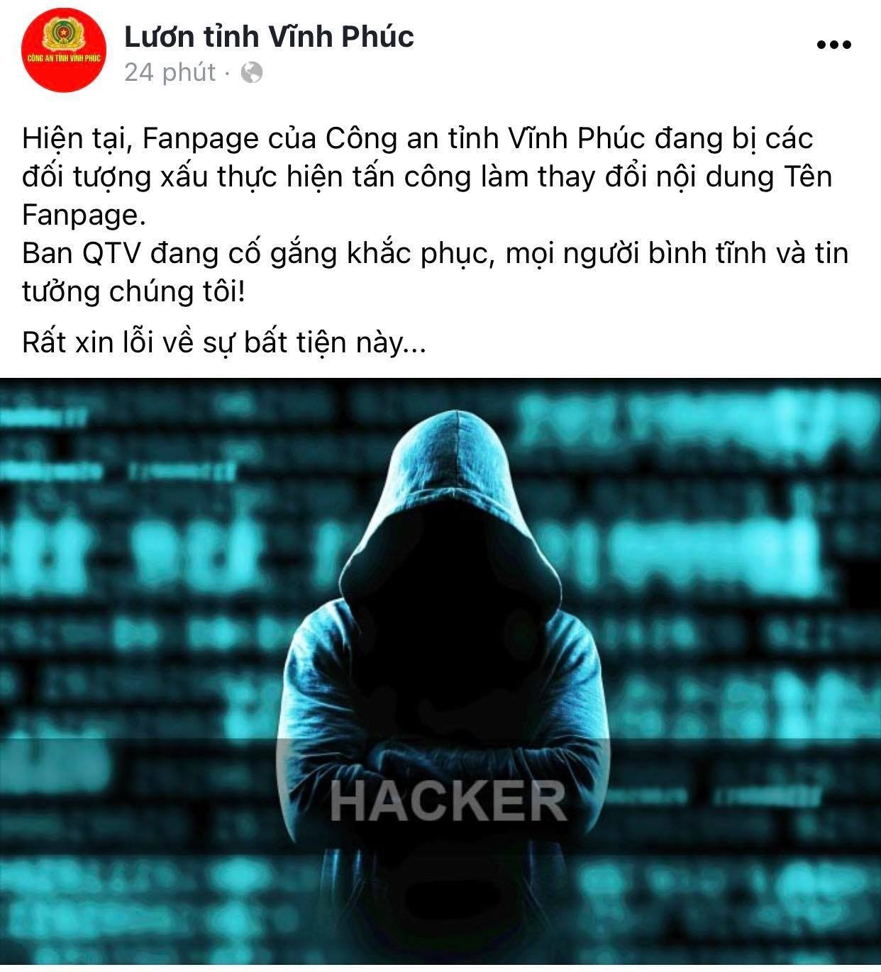 Fanpage Cong an Vinh Phuc bi hack anh 1
