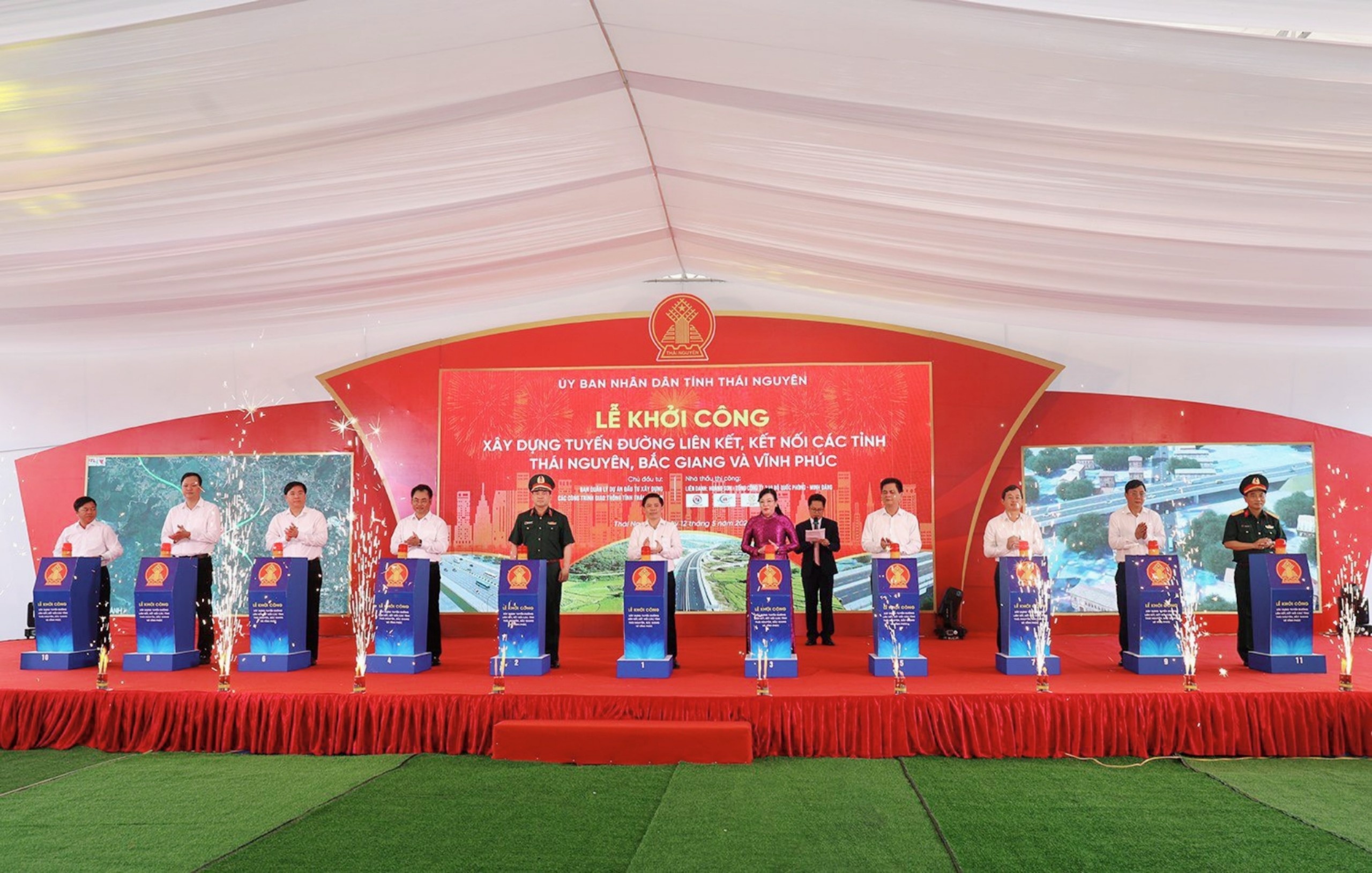 khoi cong tuyen duong 3.800 ty ket noi Thai Nguyen,  Bac Giang,  Vinh Phuc anh 1