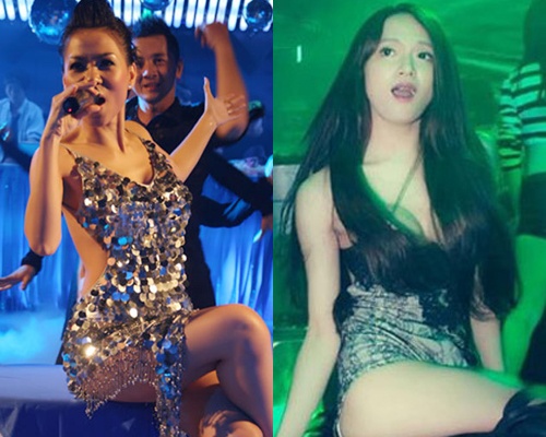 Soi trang phuc sao Viet trong quan bar hinh anh