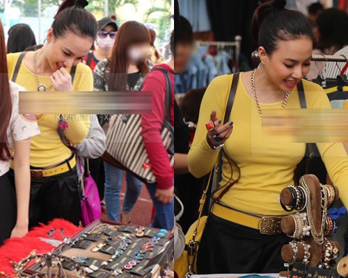 Dinh Ngoc Diep gian di di cho cuoi tuan hinh anh