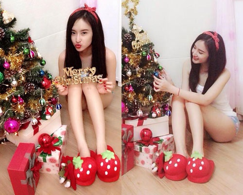 Angela Phuong Trinh quan sieu ngan ngoi trang tri cay thong hinh anh