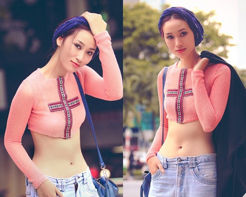 Huyen Trang khoe eo thon an tuong tren pho hinh anh