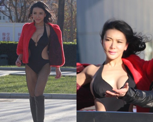 Cung Nguyet Phi mac 'do boi' ghi hinh giua troi gia ret hinh anh