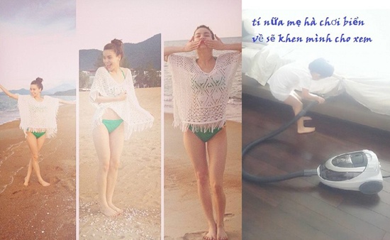Người hâm mộ ghép ảnh mẹ con Hà Hồ với lời chú thích đáng yêu.